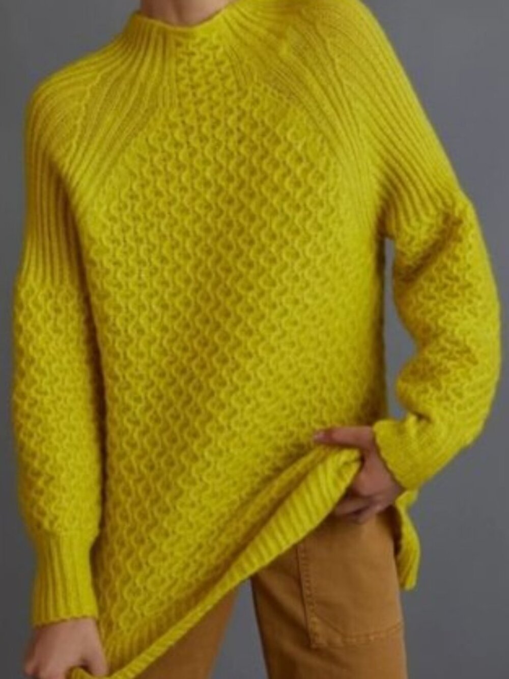 By Anthropologie Yellow Textured Knit Mock Neck Pullover Sweater Size XS